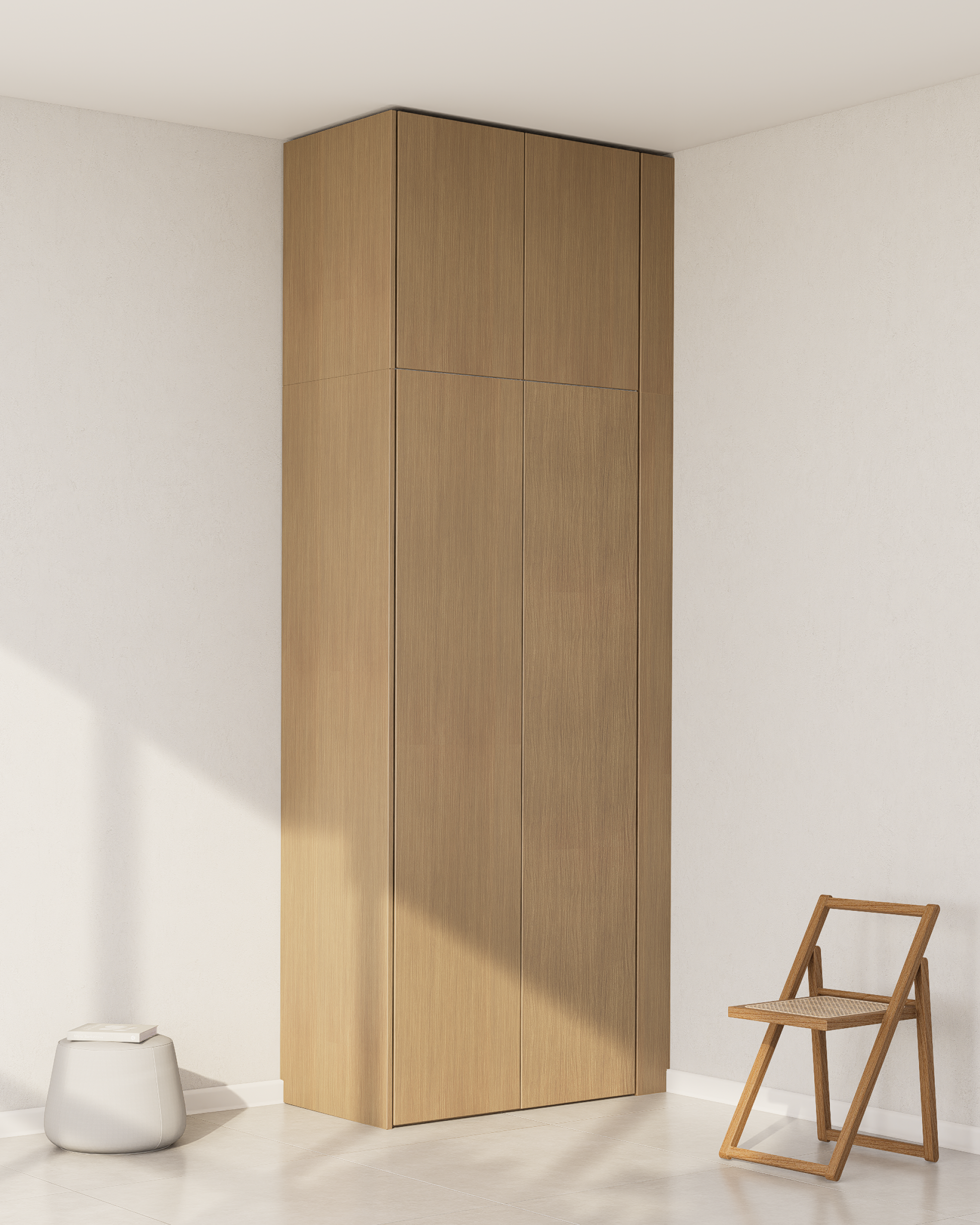 Eine hölzerne Wandblende für den PAX Aufsatzschrank in natürlicher Furnieroptik.