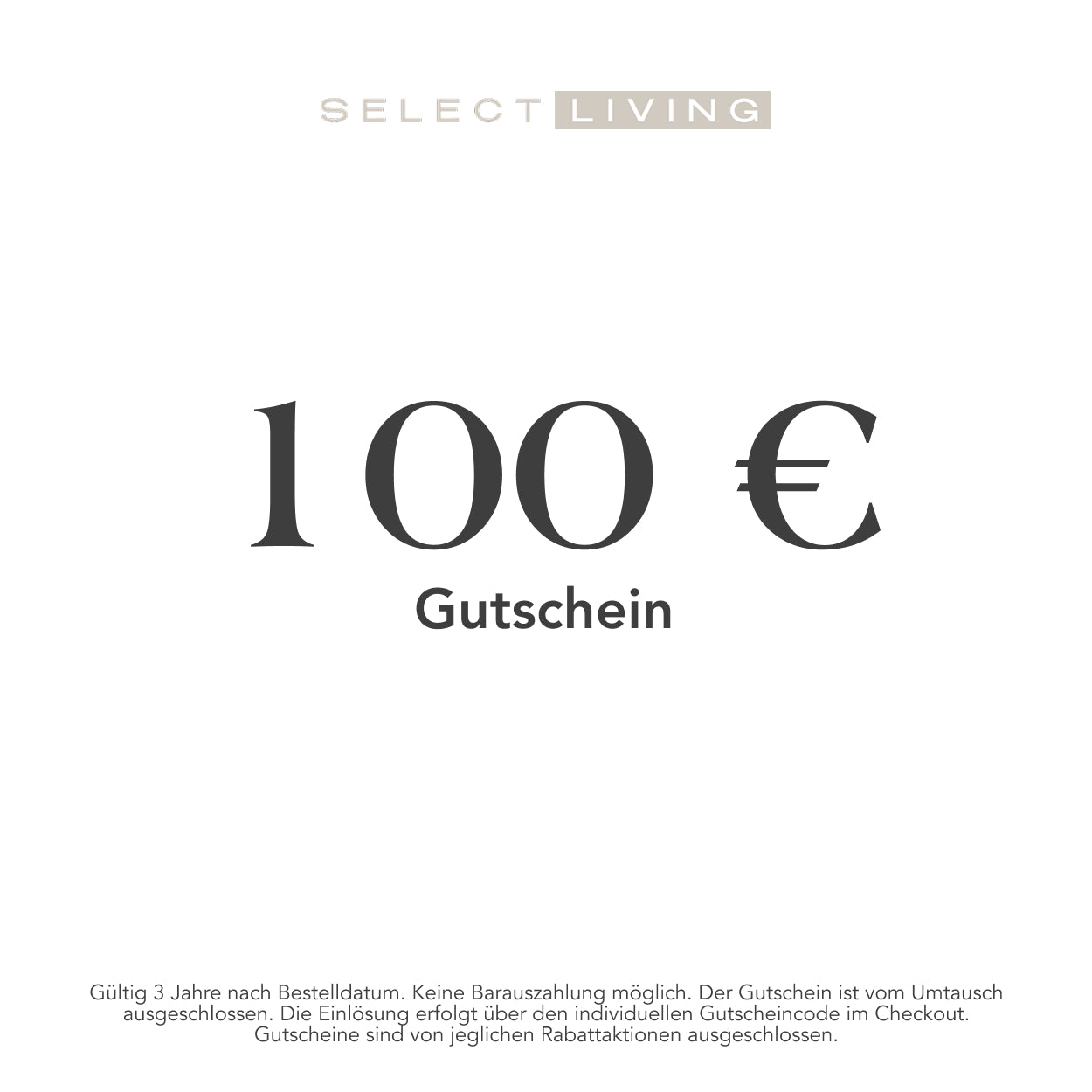 Ein Select Living Geschenkgutschein mit Informationen zu Gültigkeit und Einlösung.