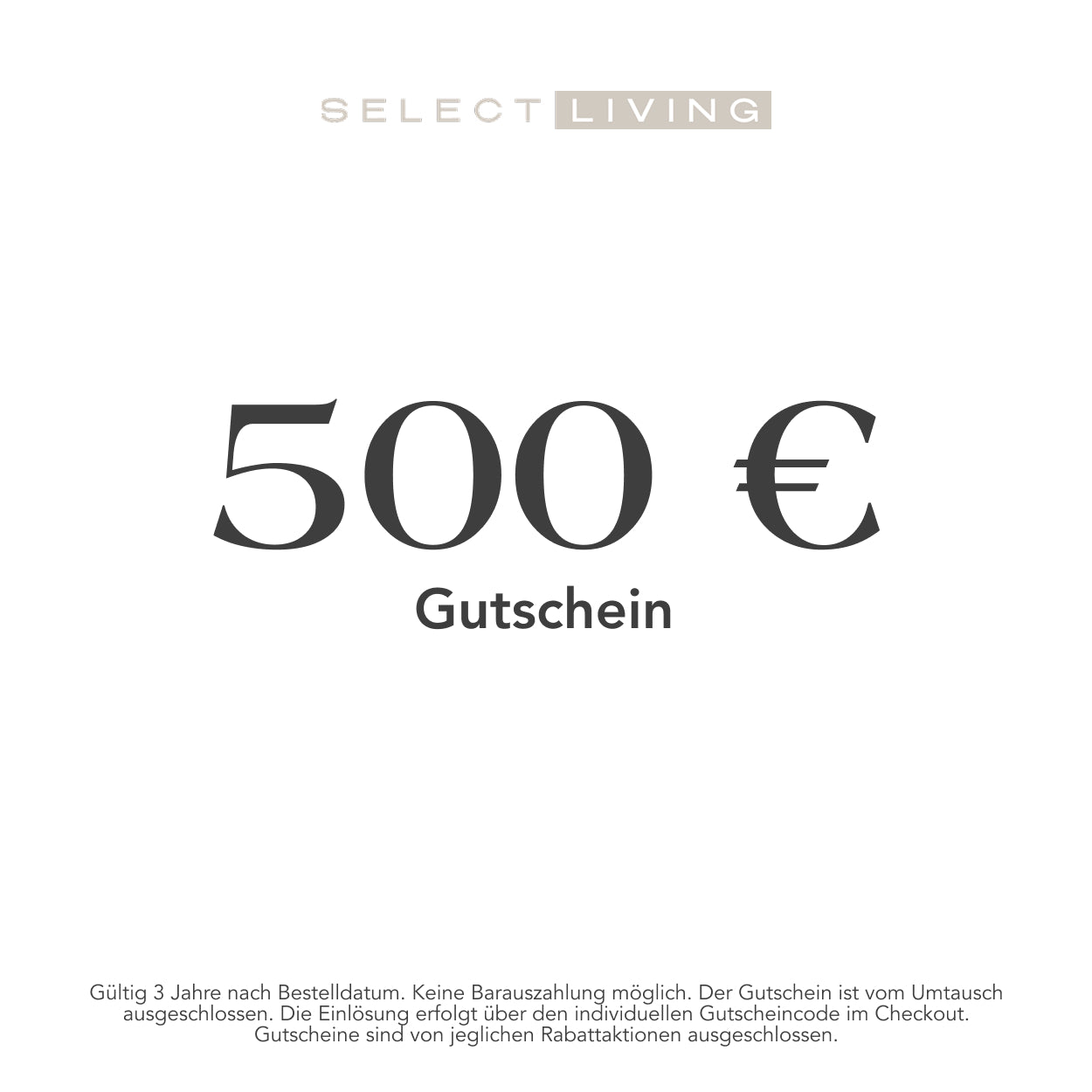 Ein Select Living Geschenkgutschein mit einem Wert von 500 Euro.