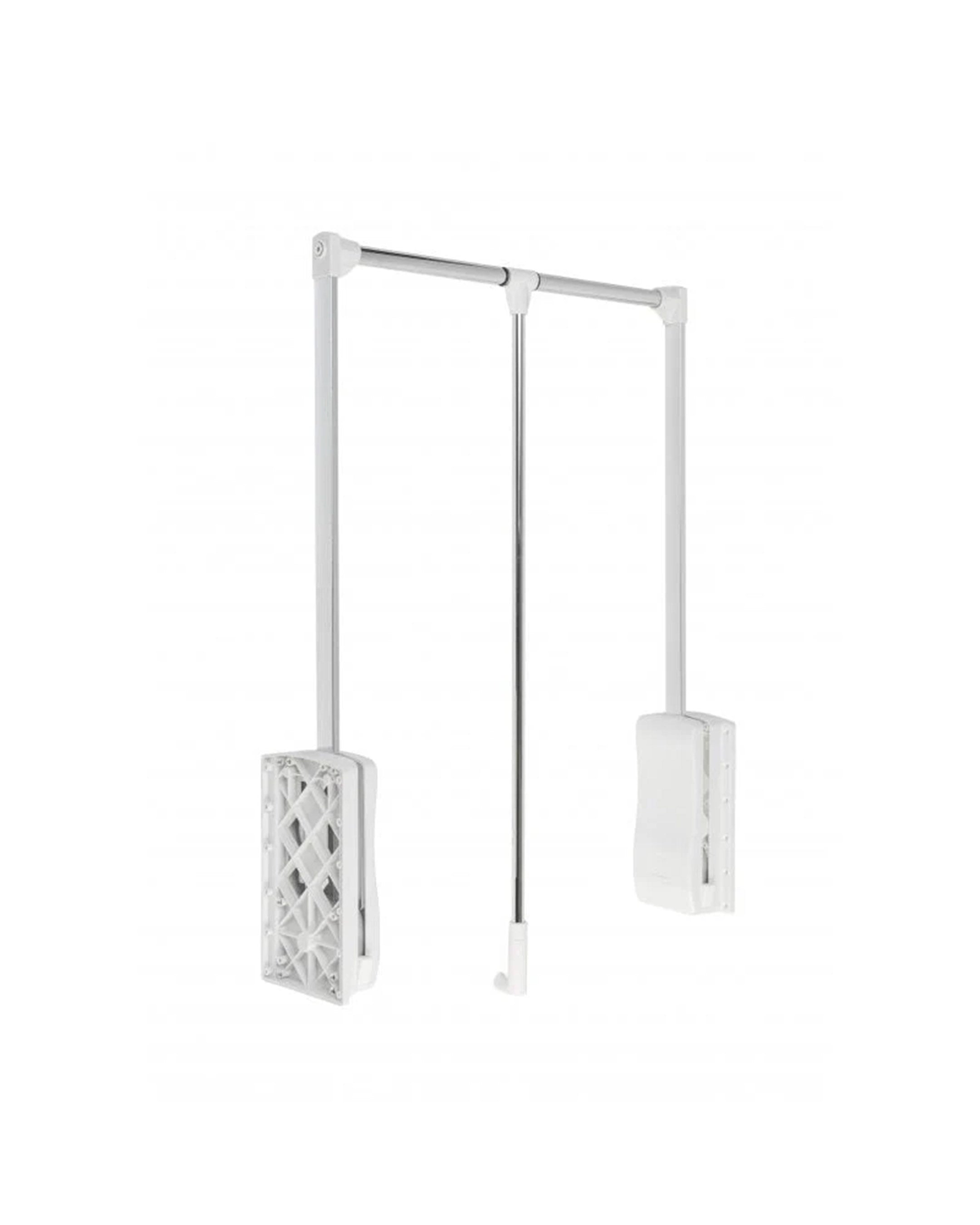 Weißer Kleiderlift für IKEA PAX Schränke mit Gasdruckfedern und mittigem Griff.